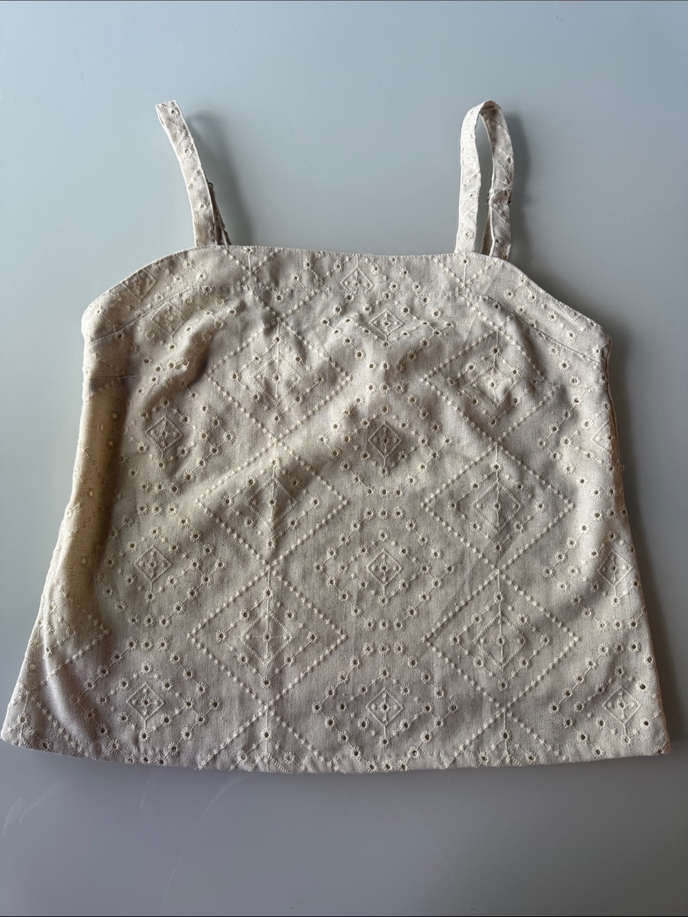 Women’s Eyelet Square-Neck Tank Top – Cream